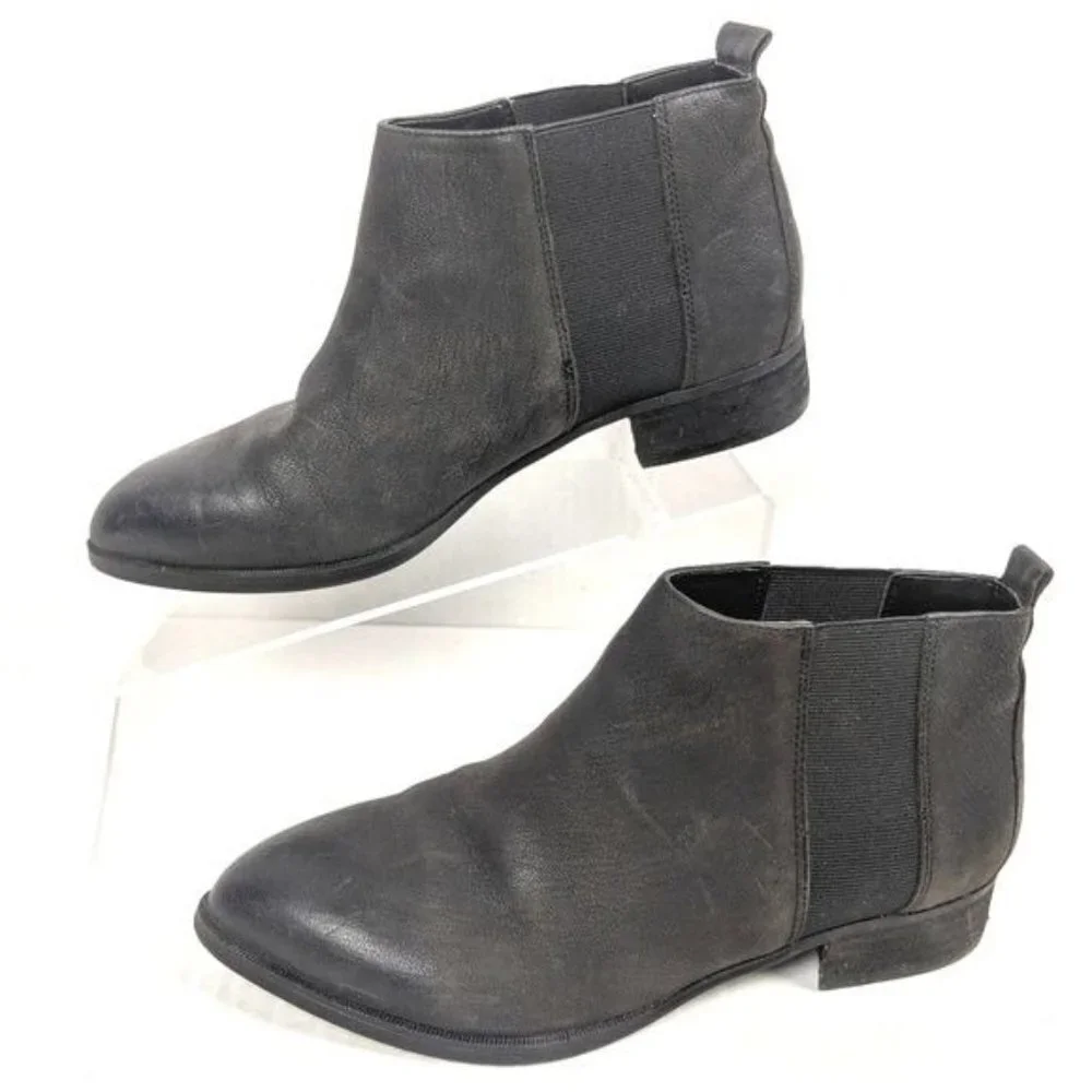Nine West Ankle Boots Womens 6 Leather Slip On Pointed Toe Black Nwnolynn